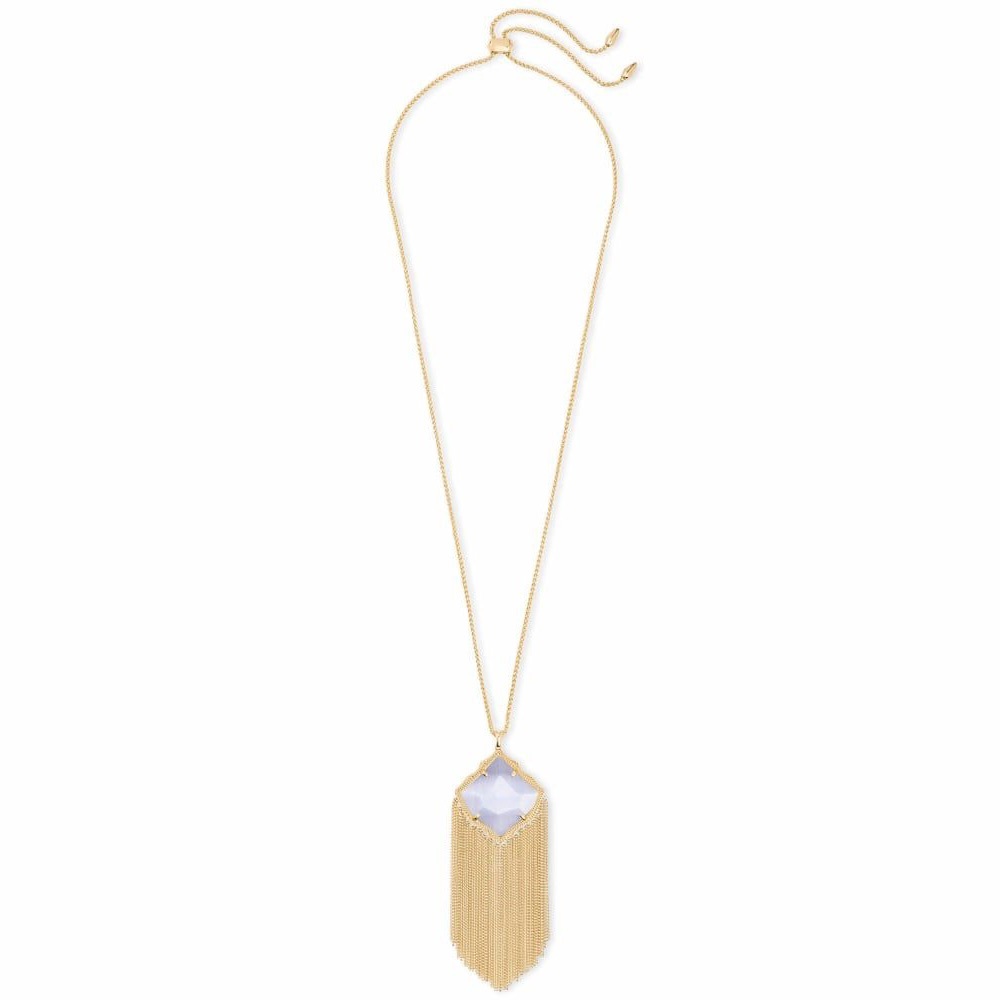 Kingston Gold Long Pendant Necklace In Slate Cats Eye - Picture 2 of 8
